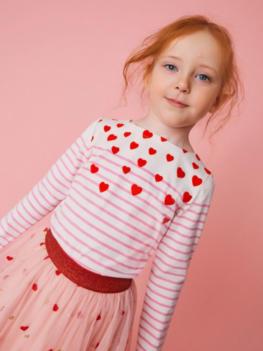 Mini Boden Fun Breton in Pink/Ivory Scatter Heart